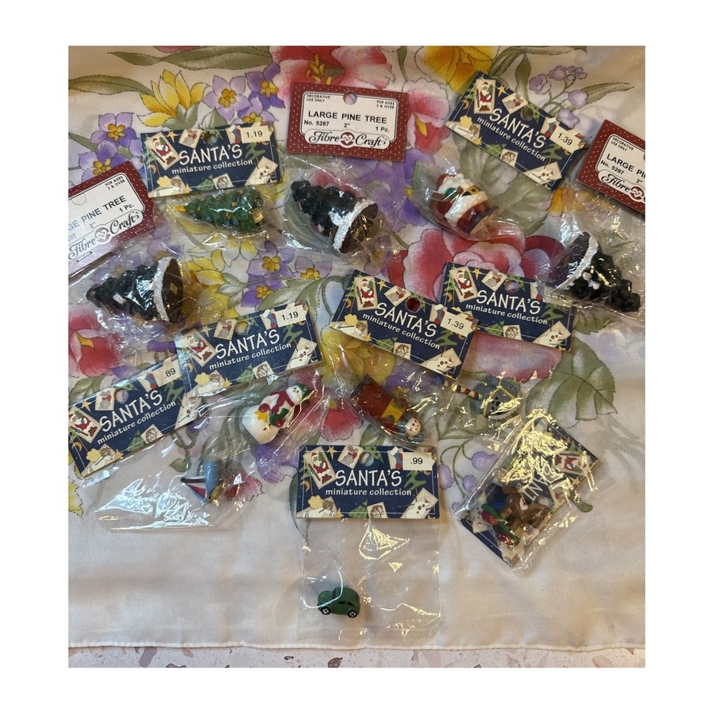 Lot of 11 Vintage Santa's Miniature Christmas Decorations New in‎ Package